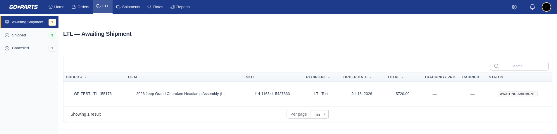 Top-nav LTL + side sub-menu with counts