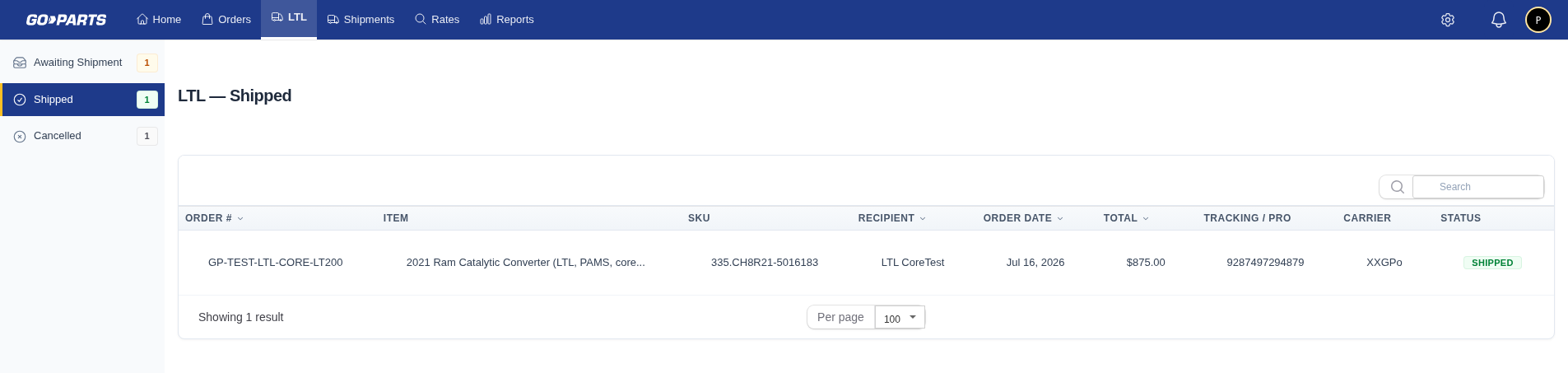 Order now showing Shipped with tracking